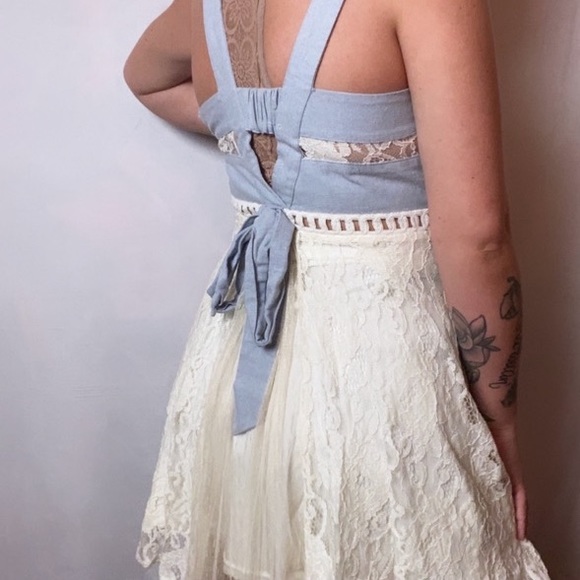 ALTARD STATE WHITE LACE DENIM LACE UP BACK DRESS - Picture 2 of 5